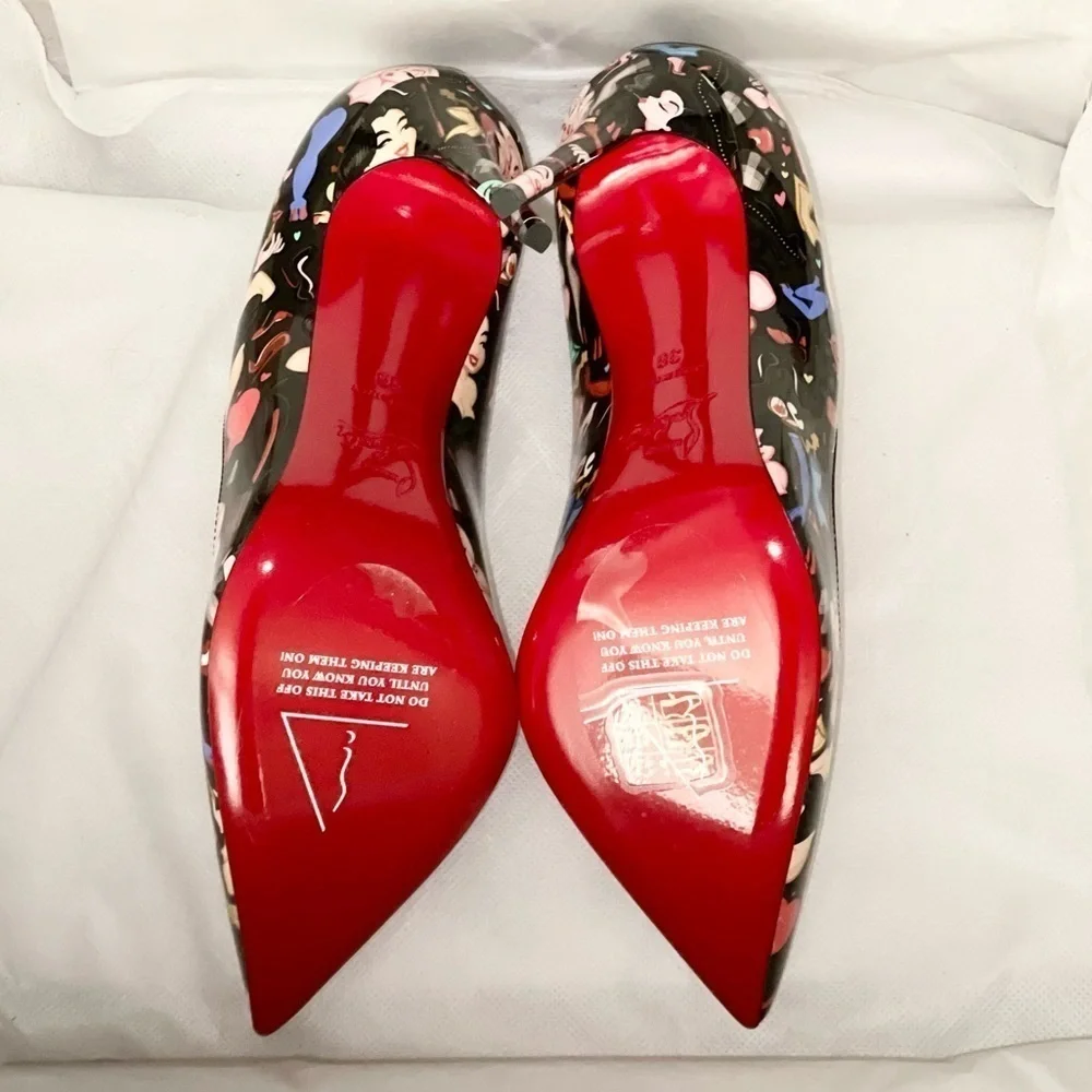 Christian Louboutin HotChick 100 pump Blk Patent Multi “Bored Lin Resille”EU38